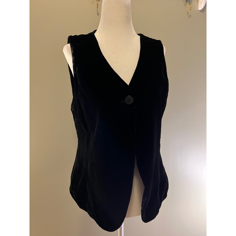 mwc Black Velvet Single Button V-Neck Vest Women Medium Vintage Style Lined - Picture 3 of 9